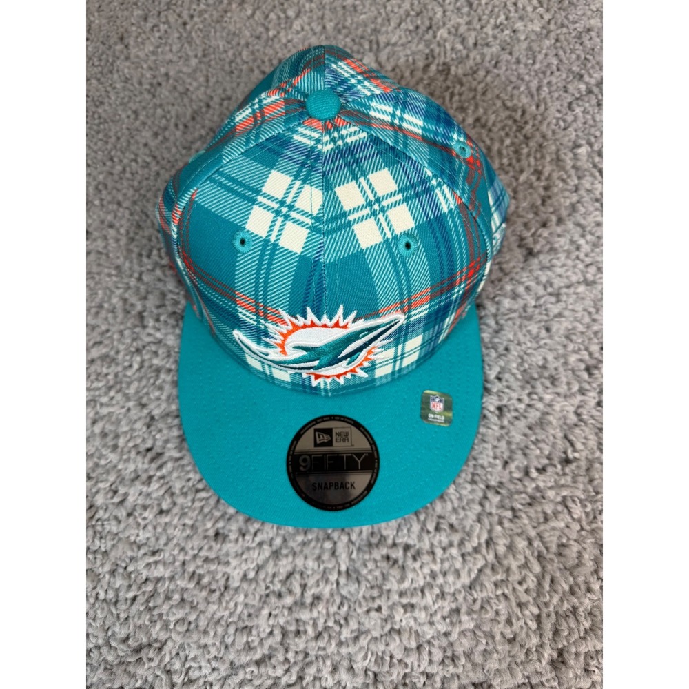 New Era 9FIFTY Miami Dolphins NFL Snapback Hat Teal Orange Plaid Sideline Cap